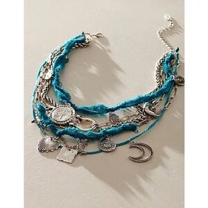 Free People Silver and Turquoise Charm Necklace